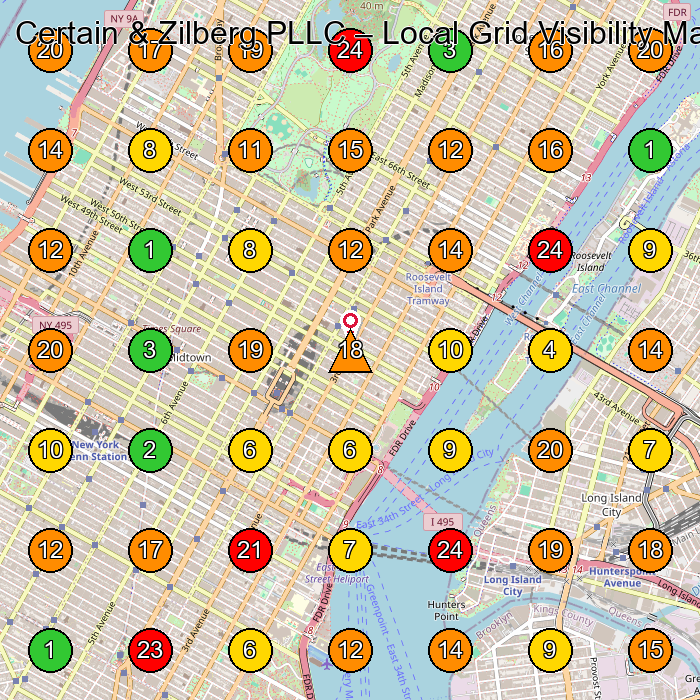 Certain & Zilberg PLLC Personal Injury Attorney GeoGrid ranking map for New York NY